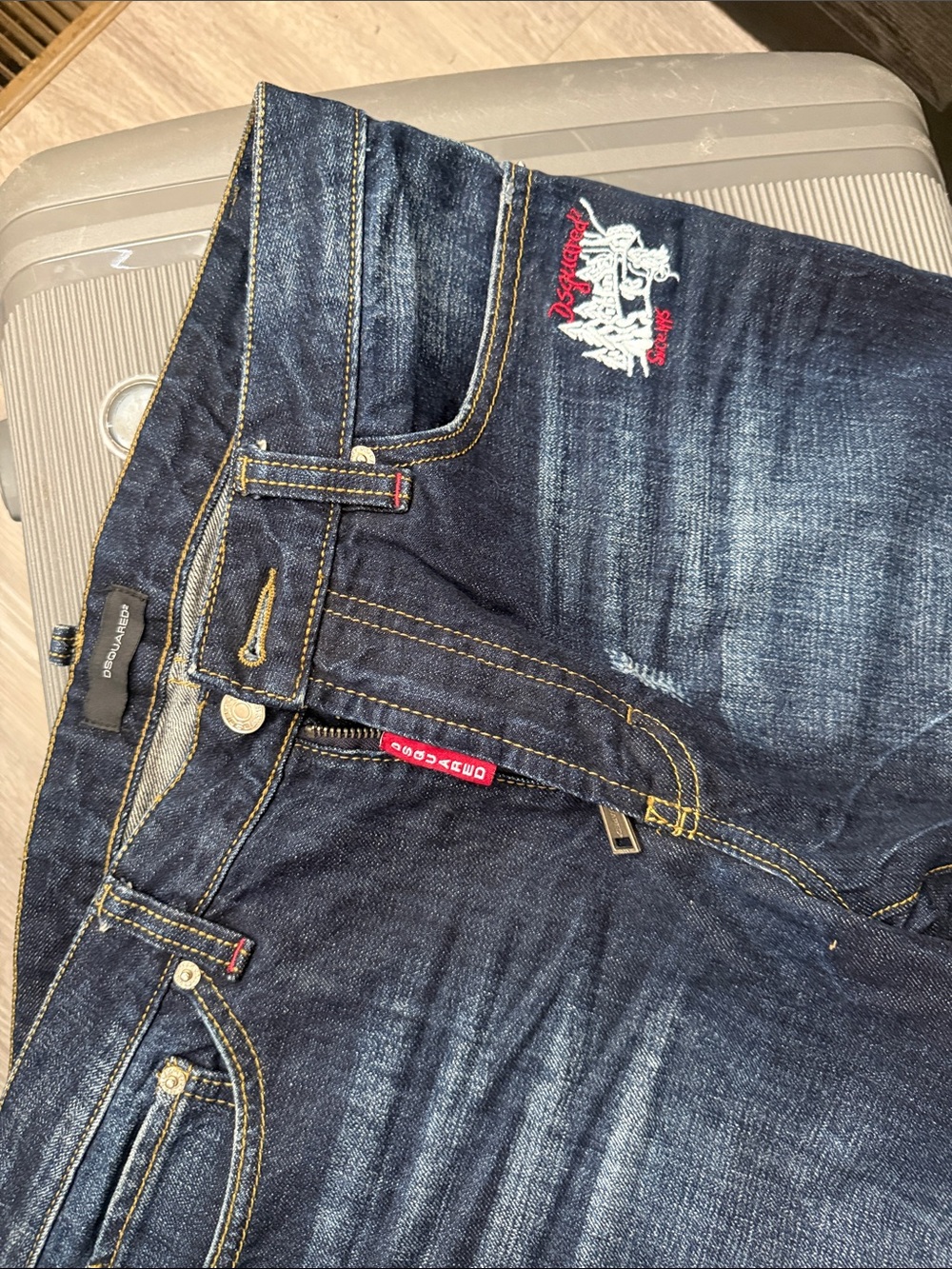 DSQUARED Men's Dark Straight Jeans with Embroidered Logo